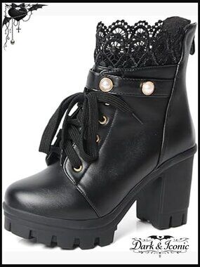 Platform Ankle Booties Chunky Heel Combat Boots Zipper Closure